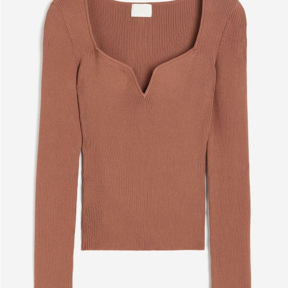 Ribbed Long Sleeve Top in Brown